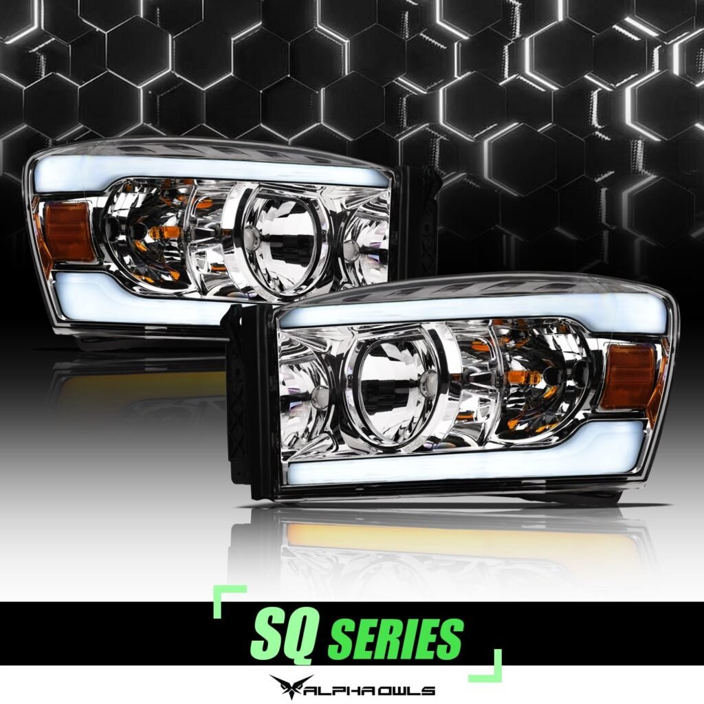 Alpha Owls 2006-2009 Dodge Ram 2500/3500 SQ Series Headlights (Crystal Headlights Chrome housing w/ Sequential Signal/LumenX Light Bar)