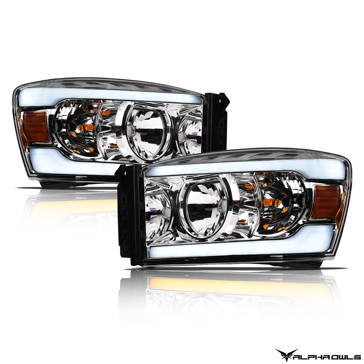Alpha Owls 2006-2009 Dodge Ram 2500/3500 SQ Series Headlights (Crystal Headlights Chrome housing w/ Sequential Signal/LumenX Light Bar) - Image 2