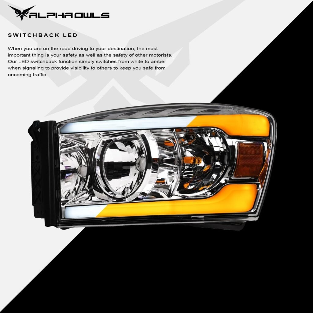 Alpha Owls 2006-2009 Dodge Ram 2500/3500 SQ Series Headlights (Crystal Headlights Chrome housing w/ Sequential Signal/LumenX Light Bar)