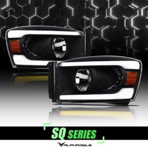 Alpha Owls 2006-2009 Dodge Ram 2500/3500 SQ Series Headlights (Crystal Headlights Black housing w/ Sequential Signal/LumenX Light Bar) - Image 1