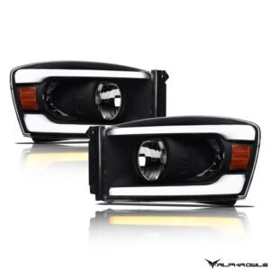 Alpha Owls 2006-2009 Dodge Ram 2500/3500 SQ Series Headlights (Crystal Headlights Black housing w/ Sequential Signal/LumenX Light Bar) - Image 2