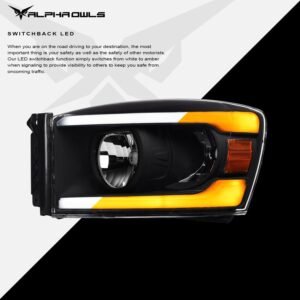 Alpha Owls 2006-2009 Dodge Ram 2500/3500 SQ Series Headlights (Crystal Headlights Black housing w/ Sequential Signal/LumenX Light Bar) - Image 4