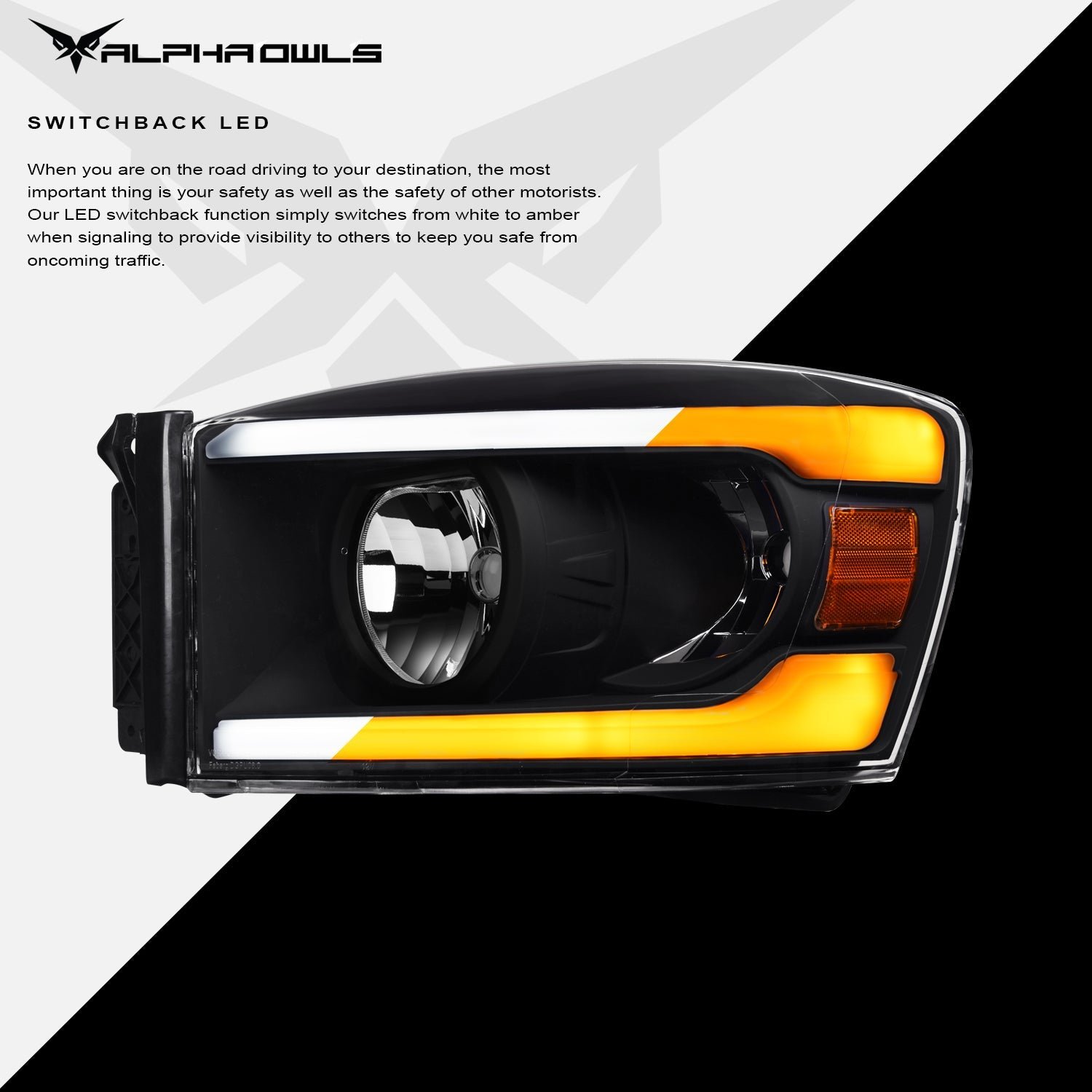 Alpha Owls 2006-2009 Dodge Ram 2500/3500 SQ Series Headlights (Crystal Headlights Black housing w/ Sequential Signal/LumenX Light Bar) - Image 4