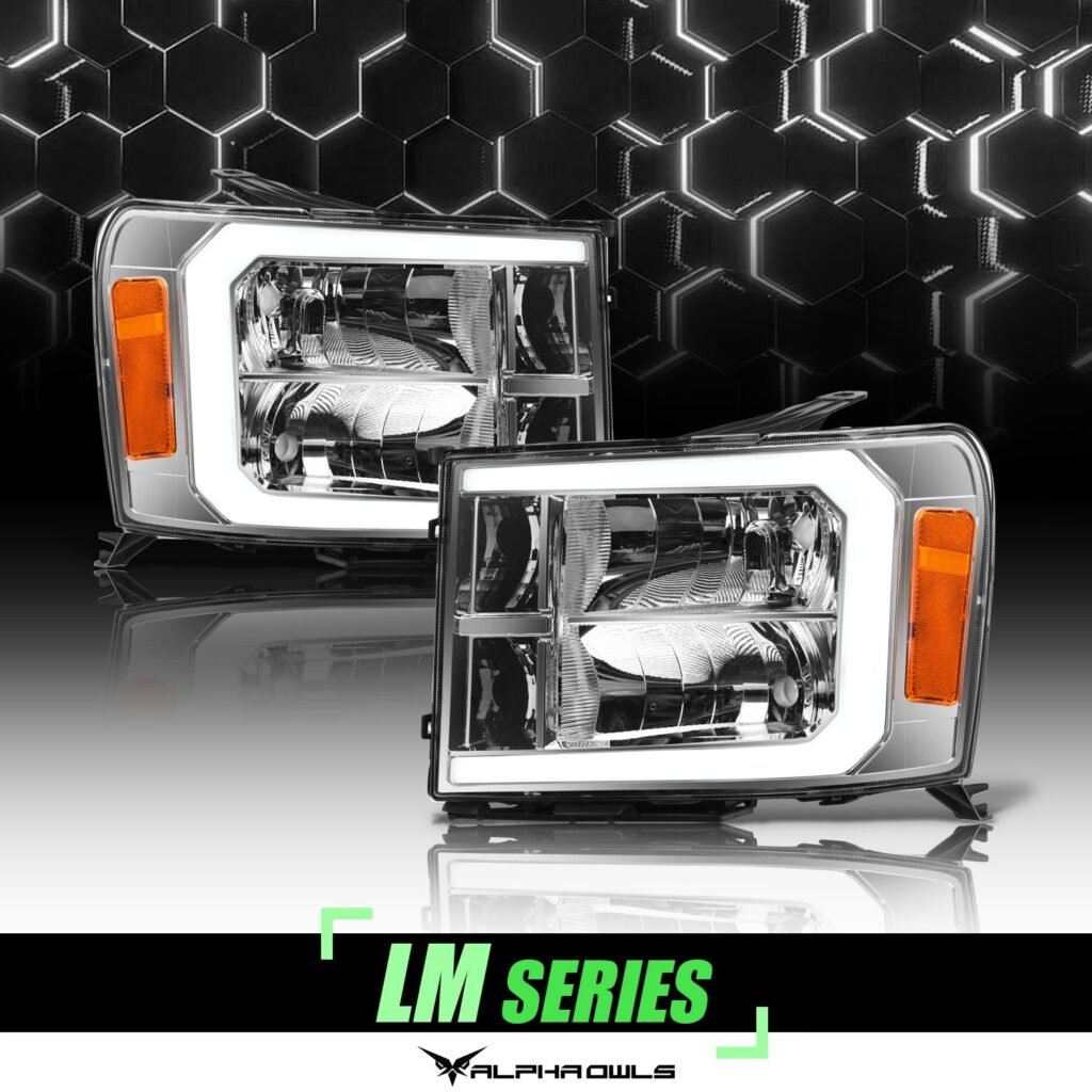 Alpha Owls 2007-2013 GMC Sierra 1500 LM Series Headlights (Crystal Headlights Chrome housing w/ LumenX Light Bar)