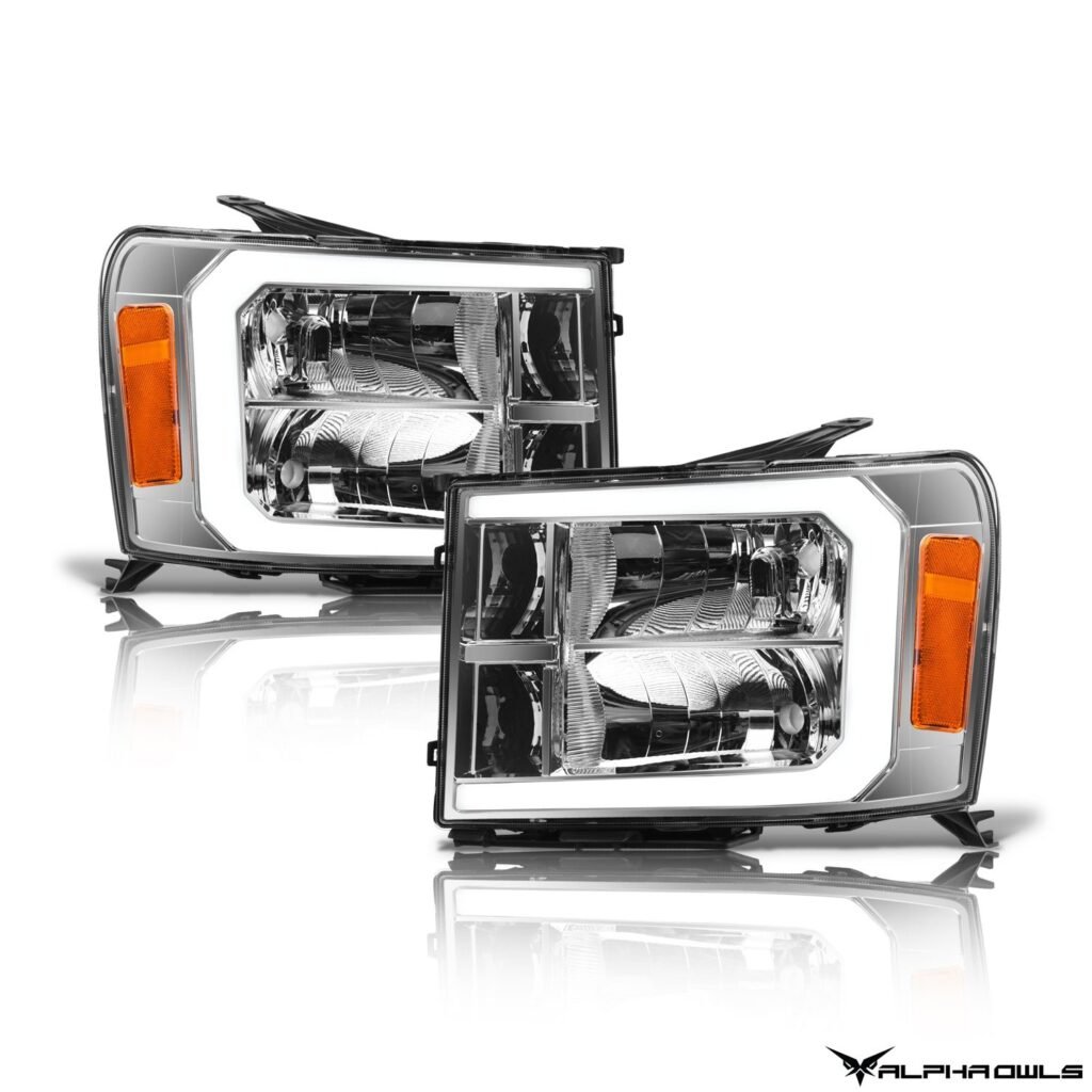 Alpha Owls 2007-2013 GMC Sierra 1500 LM Series Headlights (Crystal Headlights Chrome housing w/ LumenX Light Bar)