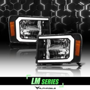 Alpha Owls 2007-2013 GMC Sierra LM Series Headlights (Crystal Headlights Black housing w/ LumenX Light Bar) - Image 1