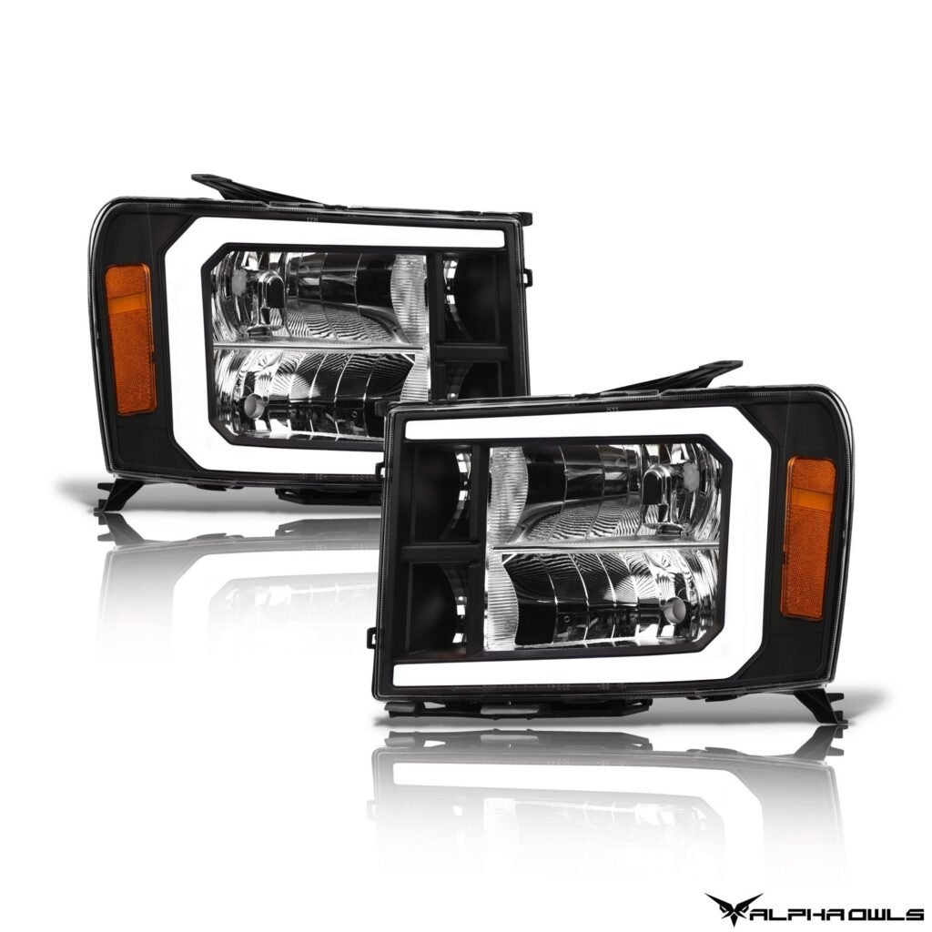 Alpha Owls 2007-2013 GMC Sierra LM Series Headlights (Crystal Headlights Black housing w/ LumenX Light Bar)