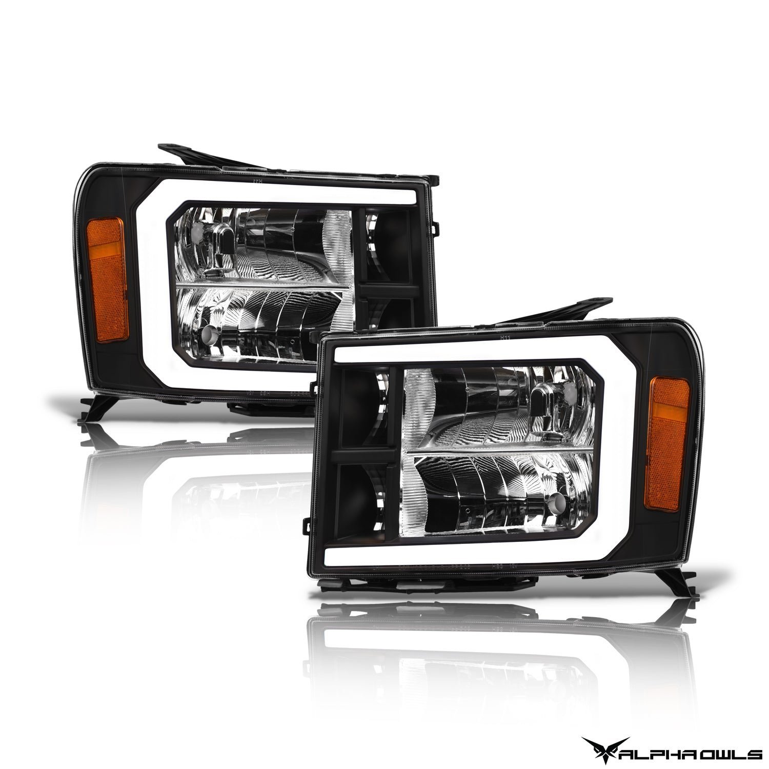 Alpha Owls 2007-2013 GMC Sierra LM Series Headlights (Crystal Headlights Black housing w/ LumenX Light Bar) - Image 2