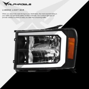 Alpha Owls 2007-2013 GMC Sierra LM Series Headlights (Crystal Headlights Black housing w/ LumenX Light Bar) - Image 4