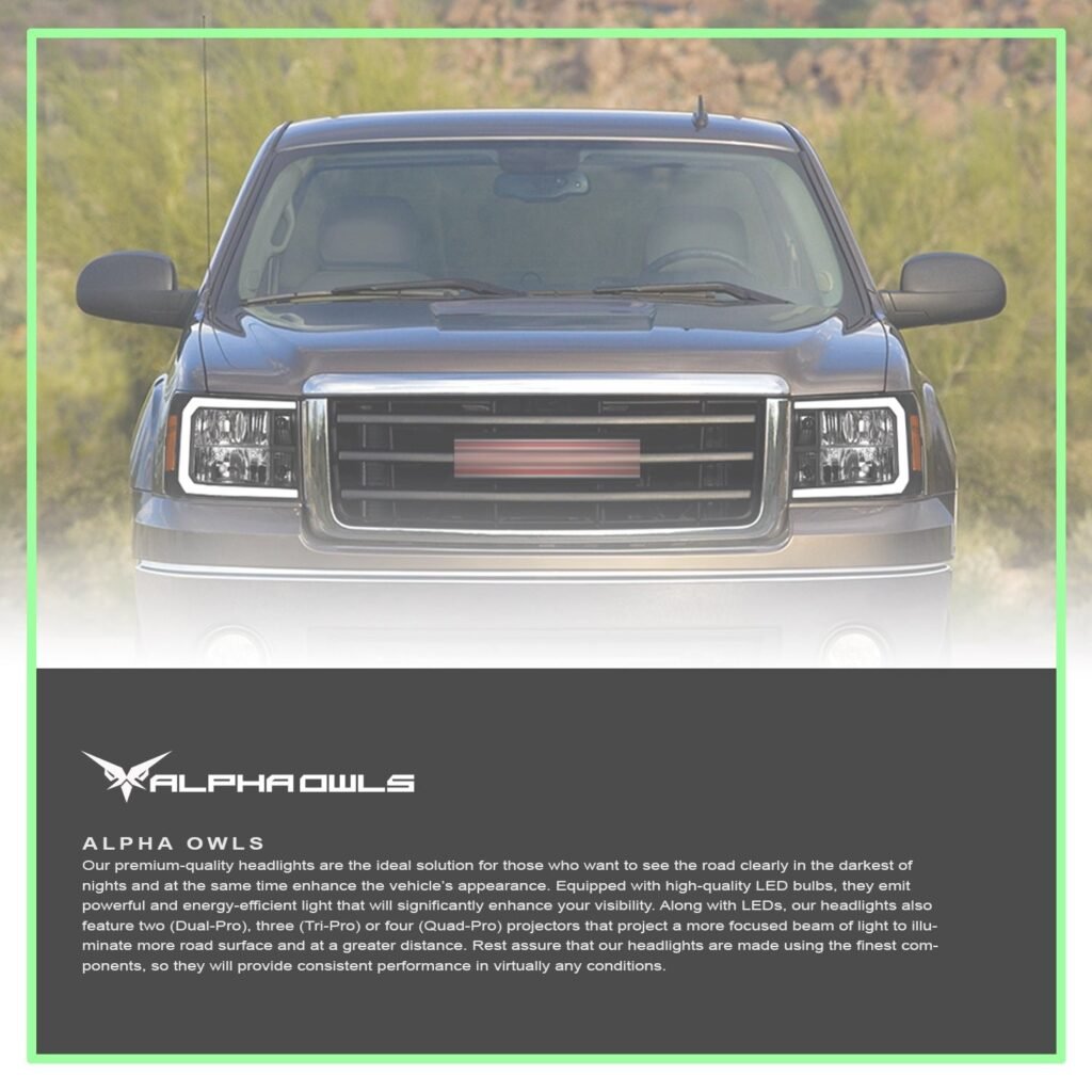 Alpha Owls 2007-2013 GMC Sierra LM Series Headlights (Crystal Headlights Black housing w/ LumenX Light Bar)
