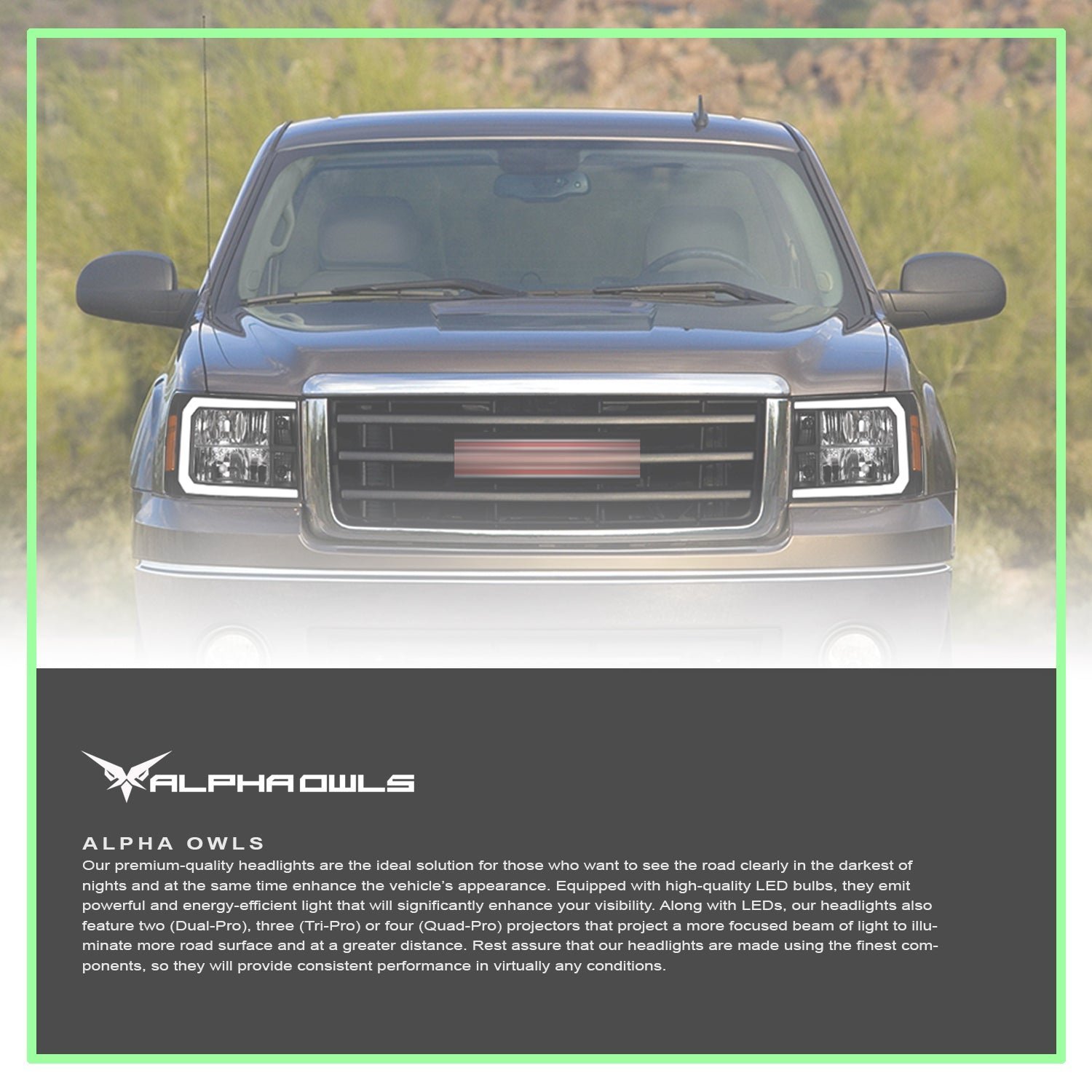 Alpha Owls 2007-2013 GMC Sierra LM Series Headlights (Crystal Headlights Black housing w/ LumenX Light Bar) - Image 7