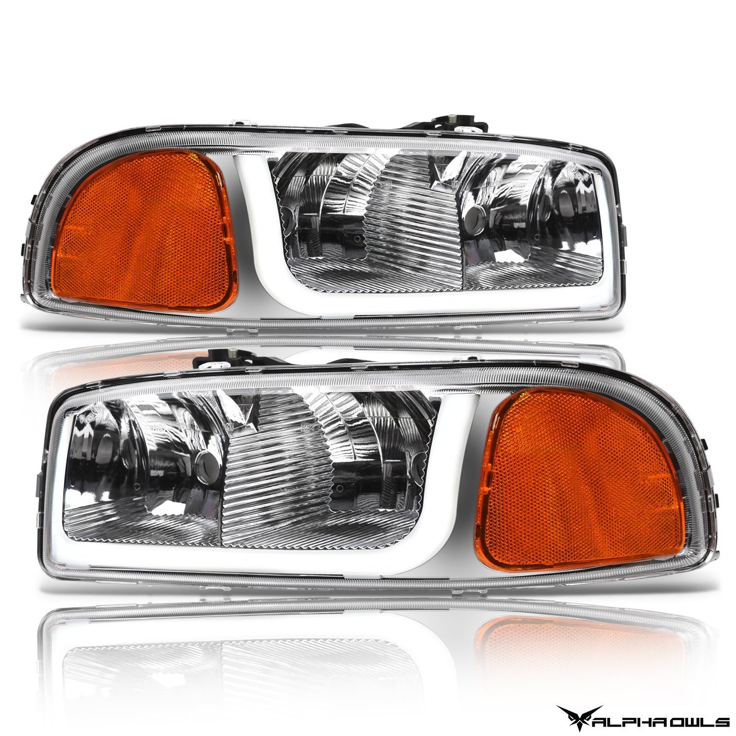 Alpha Owls 2000-2006 GMC Yukon XL LM Series Headlights (Crystal Headlights Chrome housing w/ LumenX Light Bar) - Image 2