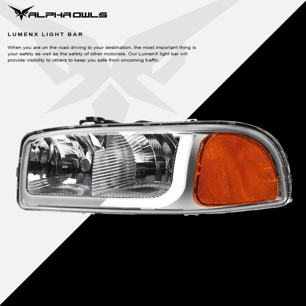 Alpha Owls 2000-2006 GMC Yukon XL LM Series Headlights (Crystal Headlights Chrome housing w/ LumenX Light Bar)