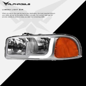 Alpha Owls 2000-2006 GMC Yukon XL LM Series Headlights (Crystal Headlights Chrome housing w/ LumenX Light Bar) - Image 4