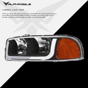 Alpha Owls 2000-2006 GMC Yukon XL LM Series Headlights (Crystal Headlights Black housing w/ LumenX Light Bar) - Image 4