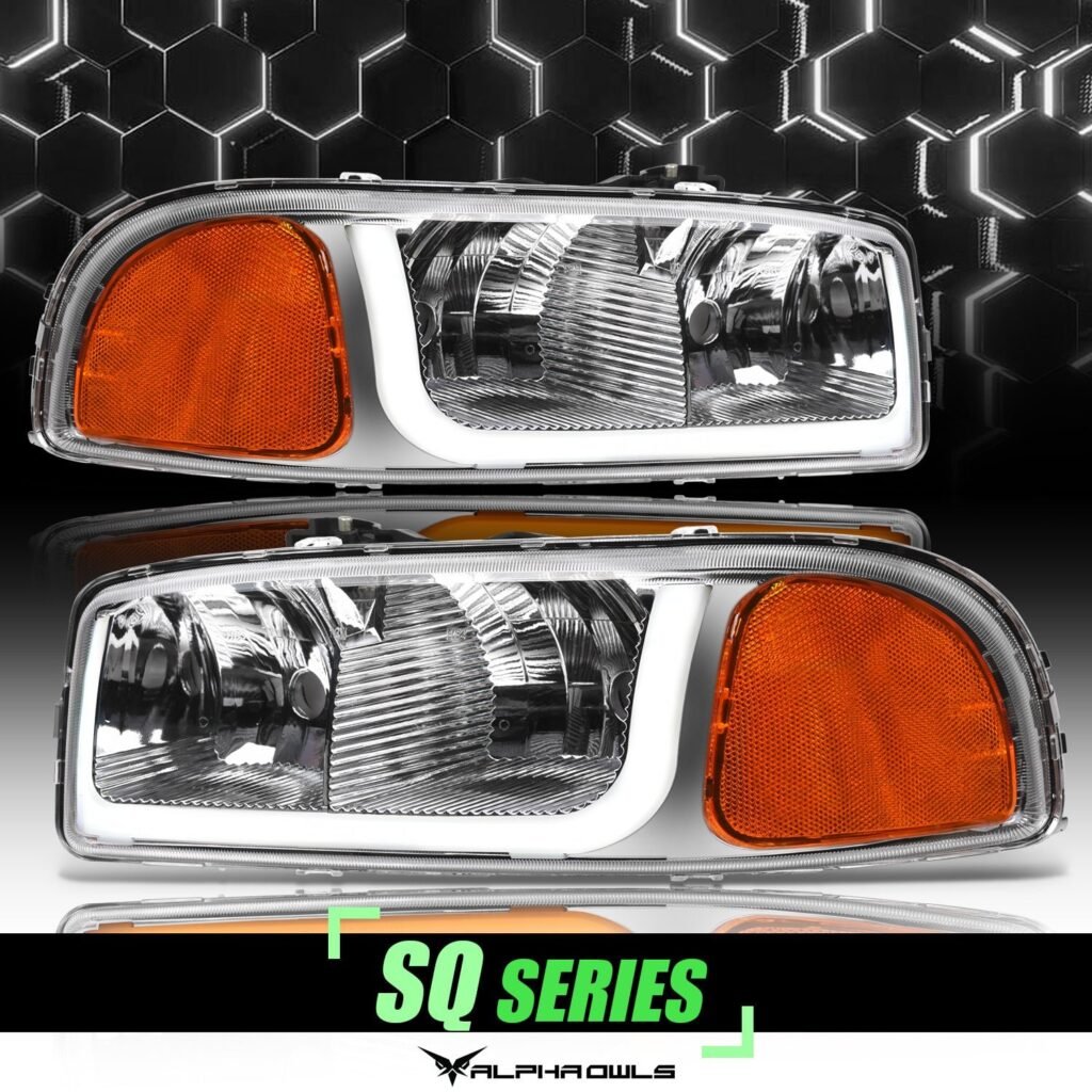 Alpha Owls 2000-2006 GMC Yukon XL SQ Series Headlights (Crystal Headlights Chrome housing w/ Sequential Signal/LumenX Light Bar)