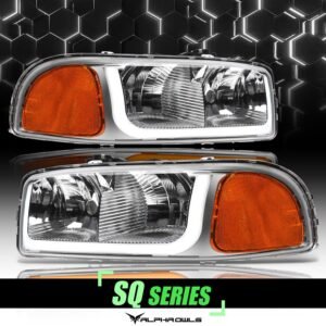 Alpha Owls 2000-2006 GMC Yukon XL SQ Series Headlights (Crystal Headlights Chrome housing w/ Sequential Signal/LumenX Light Bar) - Image 1