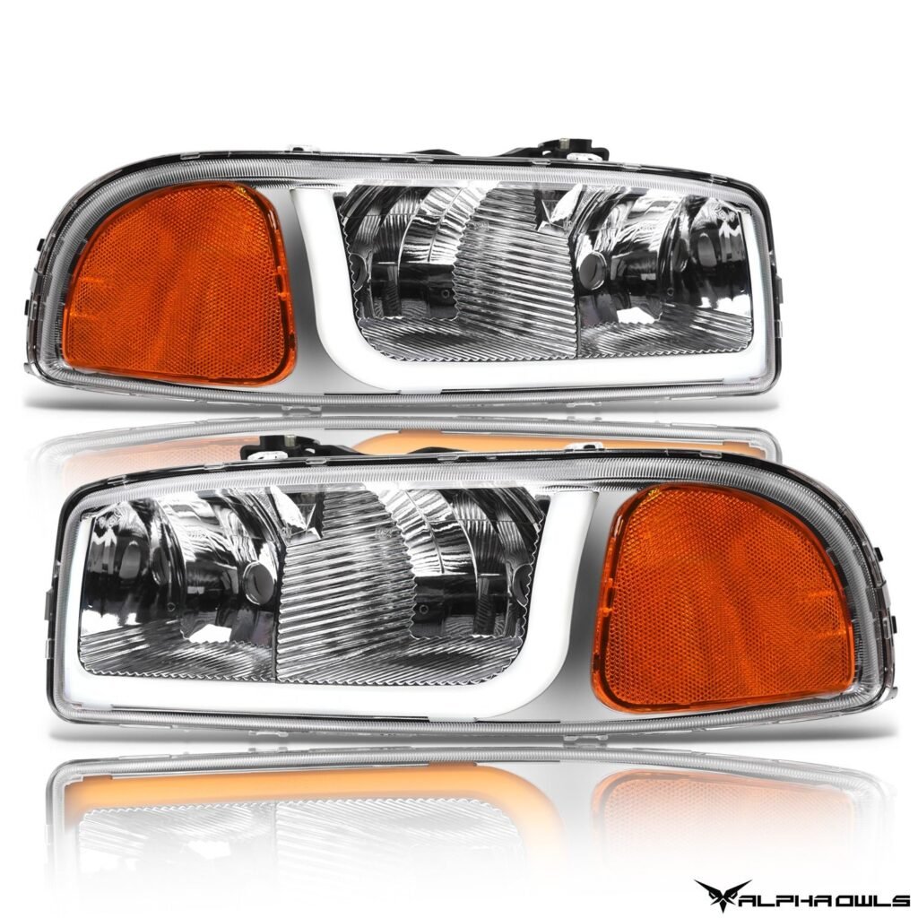 Alpha Owls 2000-2006 GMC Yukon XL SQ Series Headlights (Crystal Headlights Chrome housing w/ Sequential Signal/LumenX Light Bar)