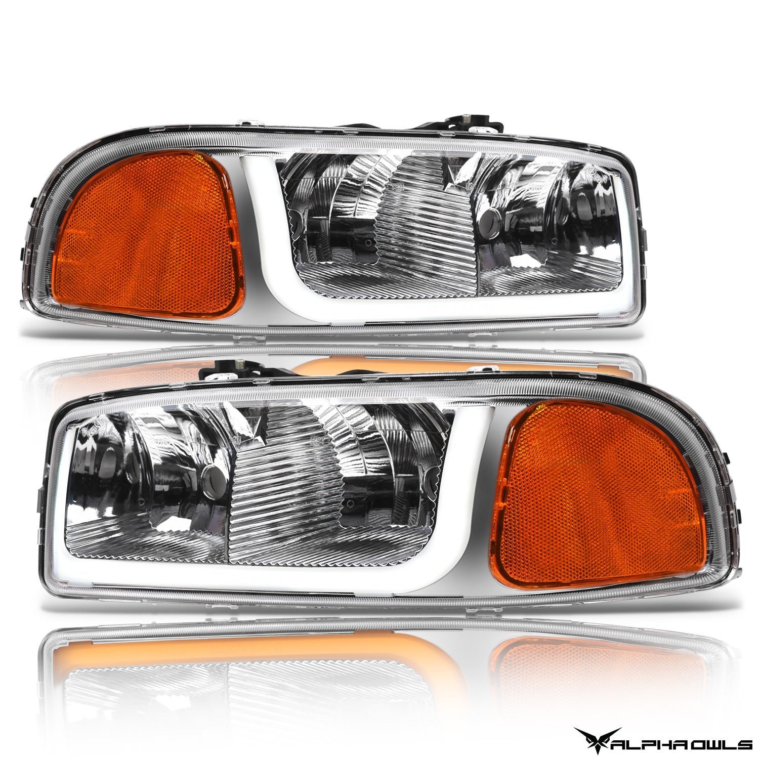 Alpha Owls 2000-2006 GMC Yukon XL SQ Series Headlights (Crystal Headlights Chrome housing w/ Sequential Signal/LumenX Light Bar) - Image 2