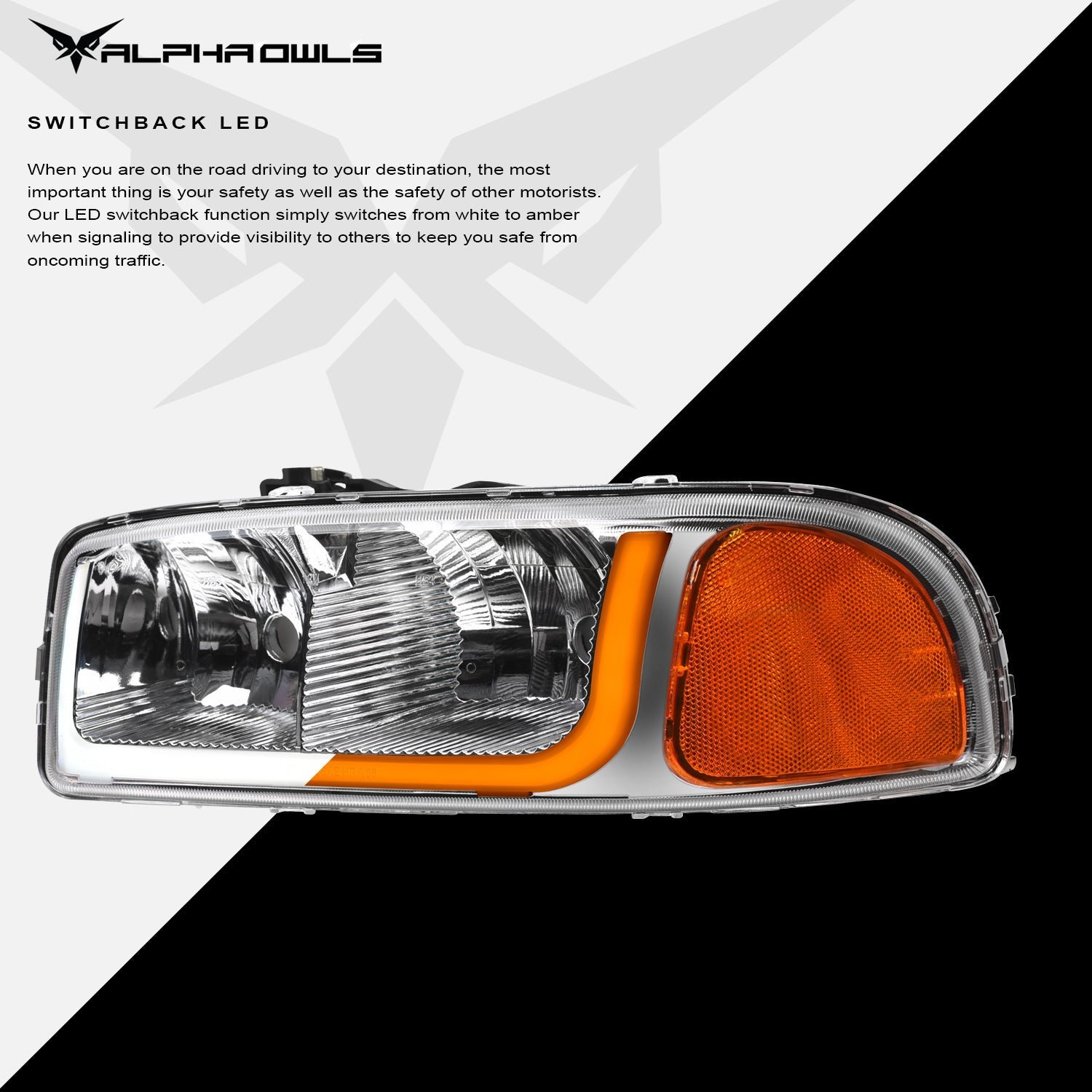 Alpha Owls 2000-2006 GMC Yukon XL SQ Series Headlights (Crystal Headlights Chrome housing w/ Sequential Signal/LumenX Light Bar) - Image 4