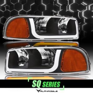 Alpha Owls 2000-2006 GMC Yukon XL SQ Series Headlights (Crystal Headlights Black housing w/ Sequential Signal/LumenX Light Bar) - Image 1