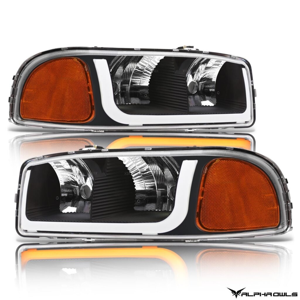 Alpha Owls 2000-2006 GMC Yukon XL SQ Series Headlights (Crystal Headlights Black housing w/ Sequential Signal/LumenX Light Bar)