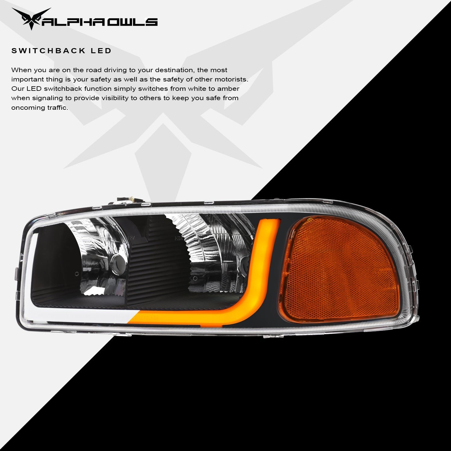 Alpha Owls 2000-2006 GMC Yukon XL SQ Series Headlights (Crystal Headlights Black housing w/ Sequential Signal/LumenX Light Bar) - Image 4