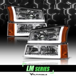 Alpha Owls 2003-2006 Chevy Silverado 3500 LM Series Headlights (Crystal Headlights Chrome housing w/ LumenX Light Bar) - Image 1