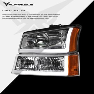 Alpha Owls 2003-2006 Chevy Silverado 1500/2500/3500 LM Series Headlights (Crystal Headlights Chrome housing w/ LumenX Light Bar) - Image 4