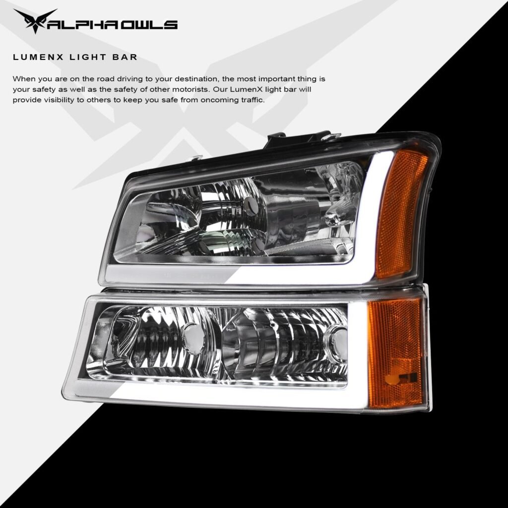 Alpha Owls 2003-2006 Chevy Silverado 3500 LM Series Headlights (Crystal Headlights Chrome housing w/ LumenX Light Bar)