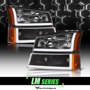 Alpha Owls 2003-2006 Chevy Silverado 1500/2500/3500 LM Series Headlights (Crystal Headlights Black housing w/ LumenX Light Bar) - Image 1