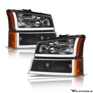 Alpha Owls 2003-2006 Chevy Silverado 1500/2500/3500 LM Series Headlights (Crystal Headlights Black housing w/ LumenX Light Bar) - Image 2
