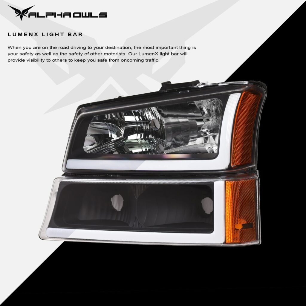 Alpha Owls 2003-2006 Chevy Silverado 3500 LM Series Headlights (Crystal Headlights Black housing w/ LumenX Light Bar)