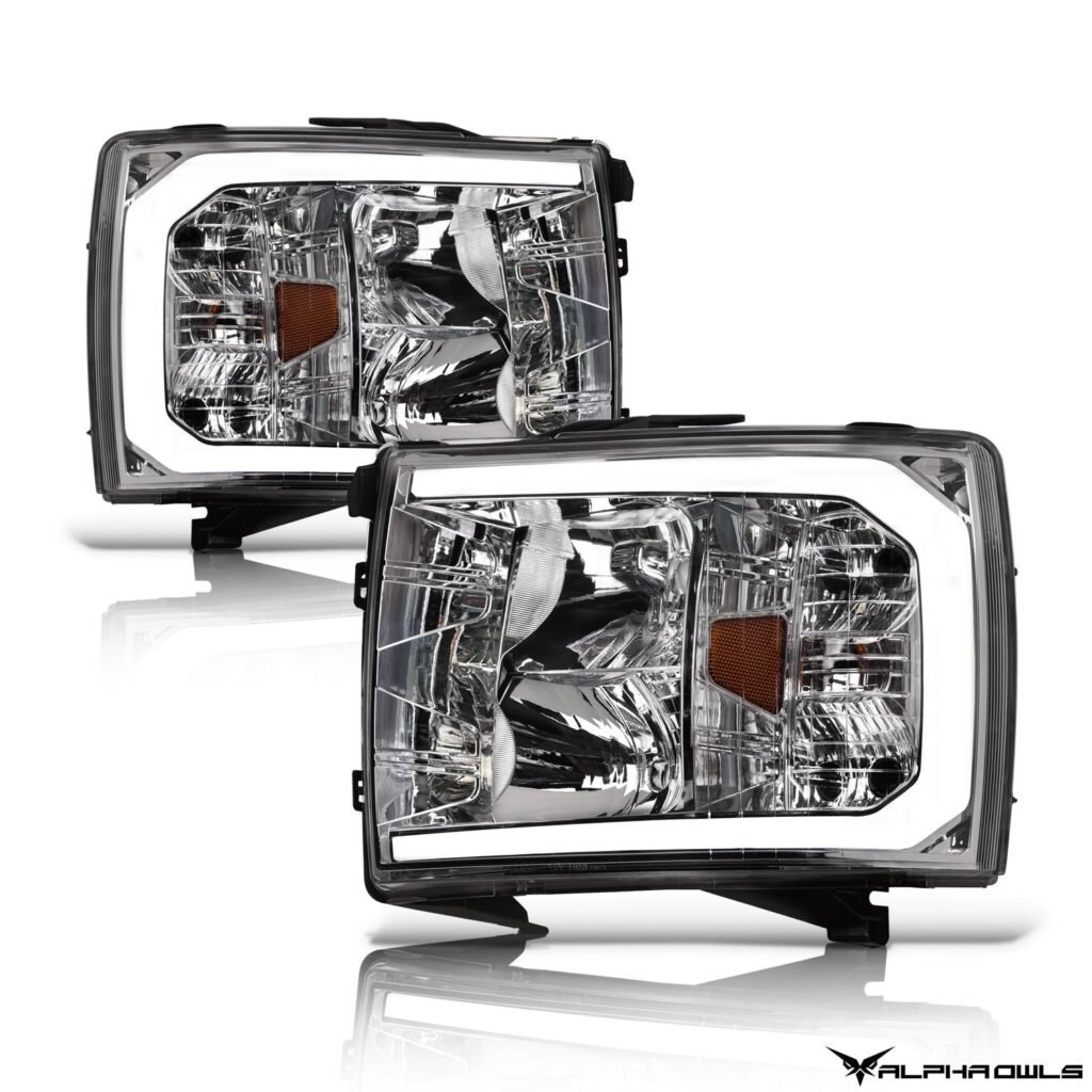 Alpha Owls 2008-2014 Chevy Silverado 2500/3500 LM Series Headlights (Crystal Headlights Chrome housing w/ LumenX Light Bar)