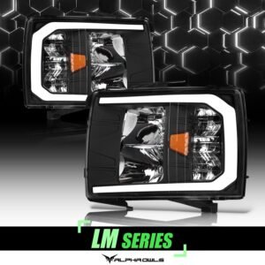 Alpha Owls 2008-2014 Chevy Silverado 2500/3500 LM Series Headlights (Crystal Headlights Black housing w/ LumenX Light Bar) - Image 1