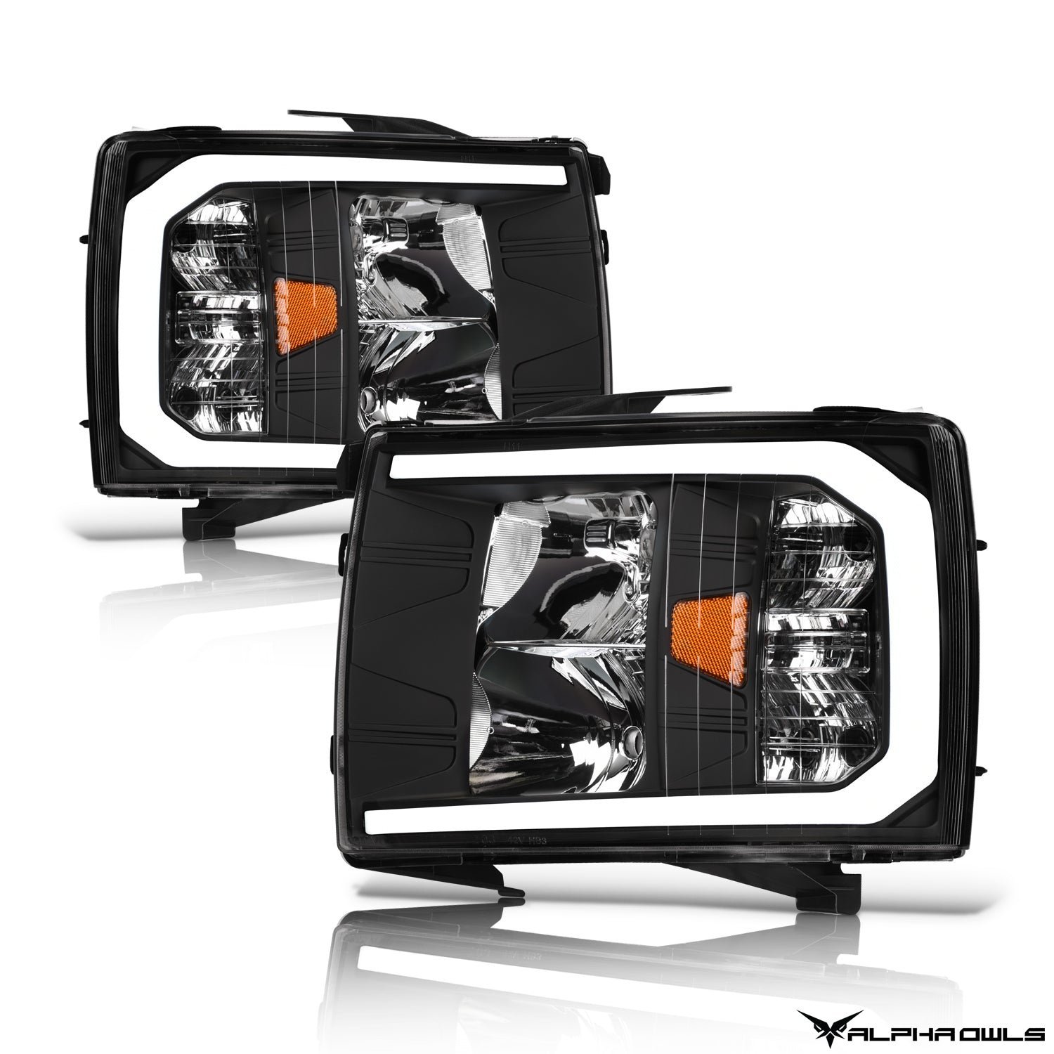 Alpha Owls 2008-2014 Chevy Silverado 2500/3500 LM Series Headlights (Crystal Headlights Black housing w/ LumenX Light Bar) - Image 2