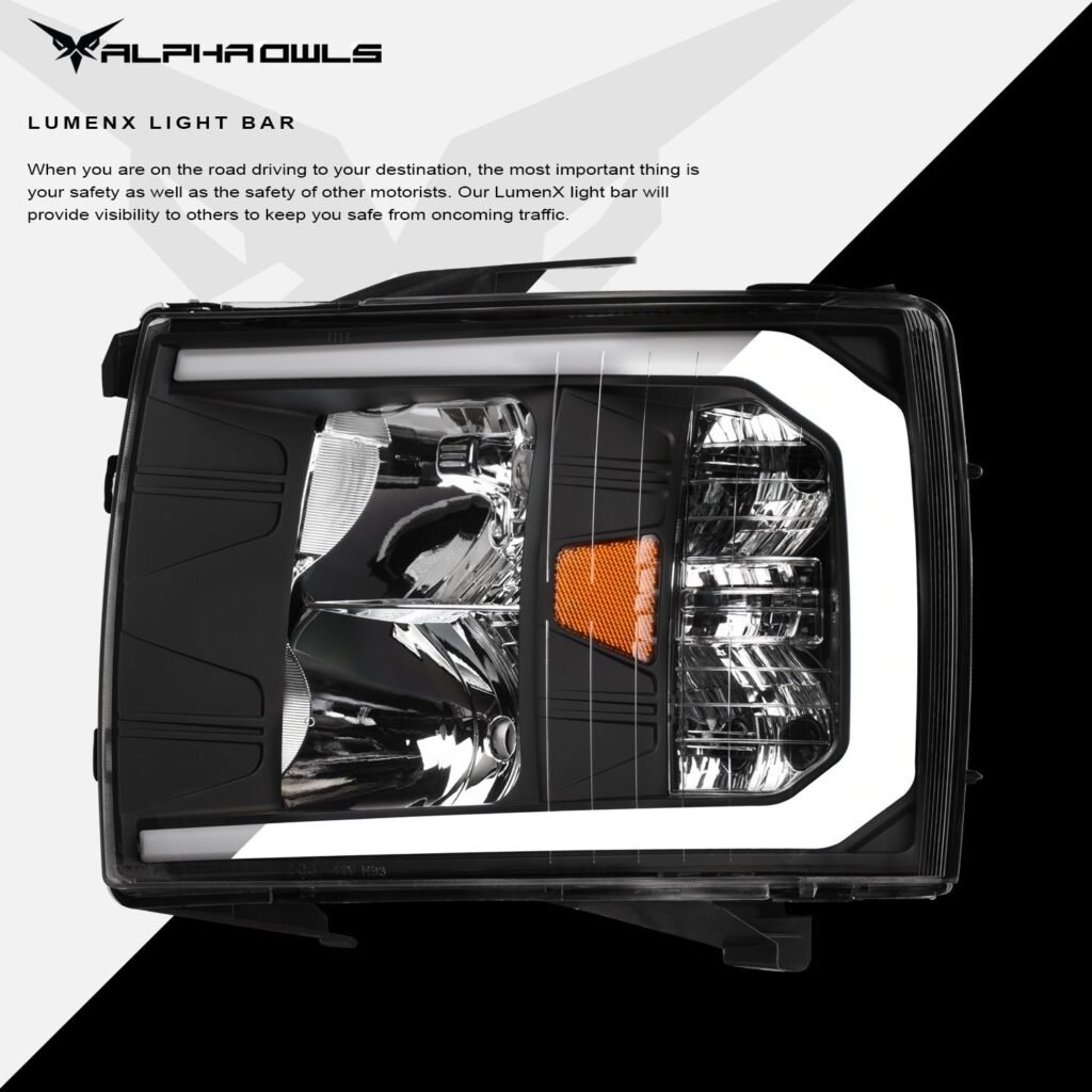 Alpha Owls 2008-2014 Chevy Silverado 2500/3500 LM Series Headlights (Crystal Headlights Black housing w/ LumenX Light Bar)