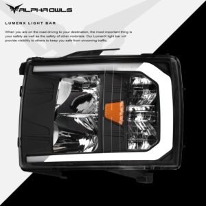 Alpha Owls 2008-2014 Chevy Silverado 2500/3500 LM Series Headlights (Crystal Headlights Black housing w/ LumenX Light Bar) - Image 4