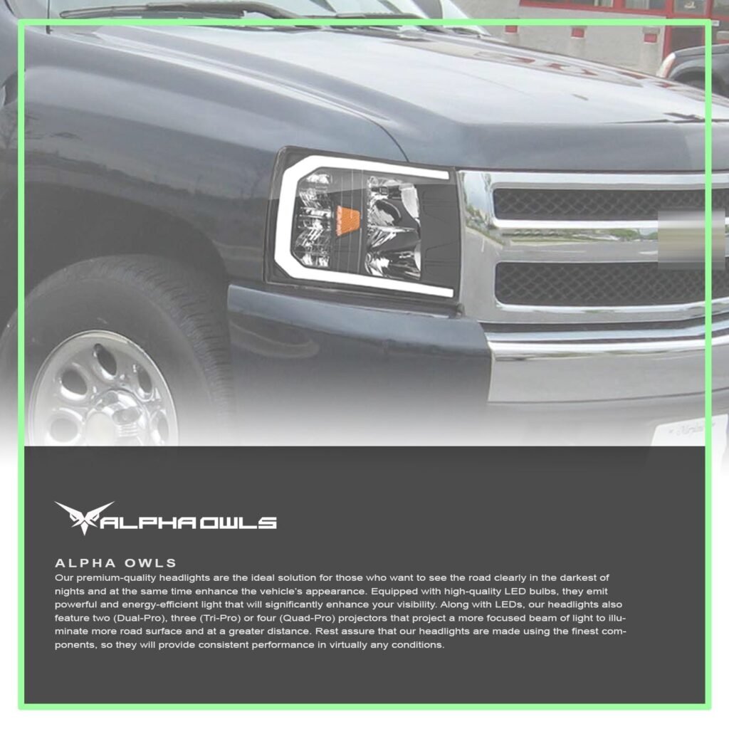 Alpha Owls 2008-2014 Chevy Silverado 2500/3500 LM Series Headlights (Crystal Headlights Black housing w/ LumenX Light Bar)
