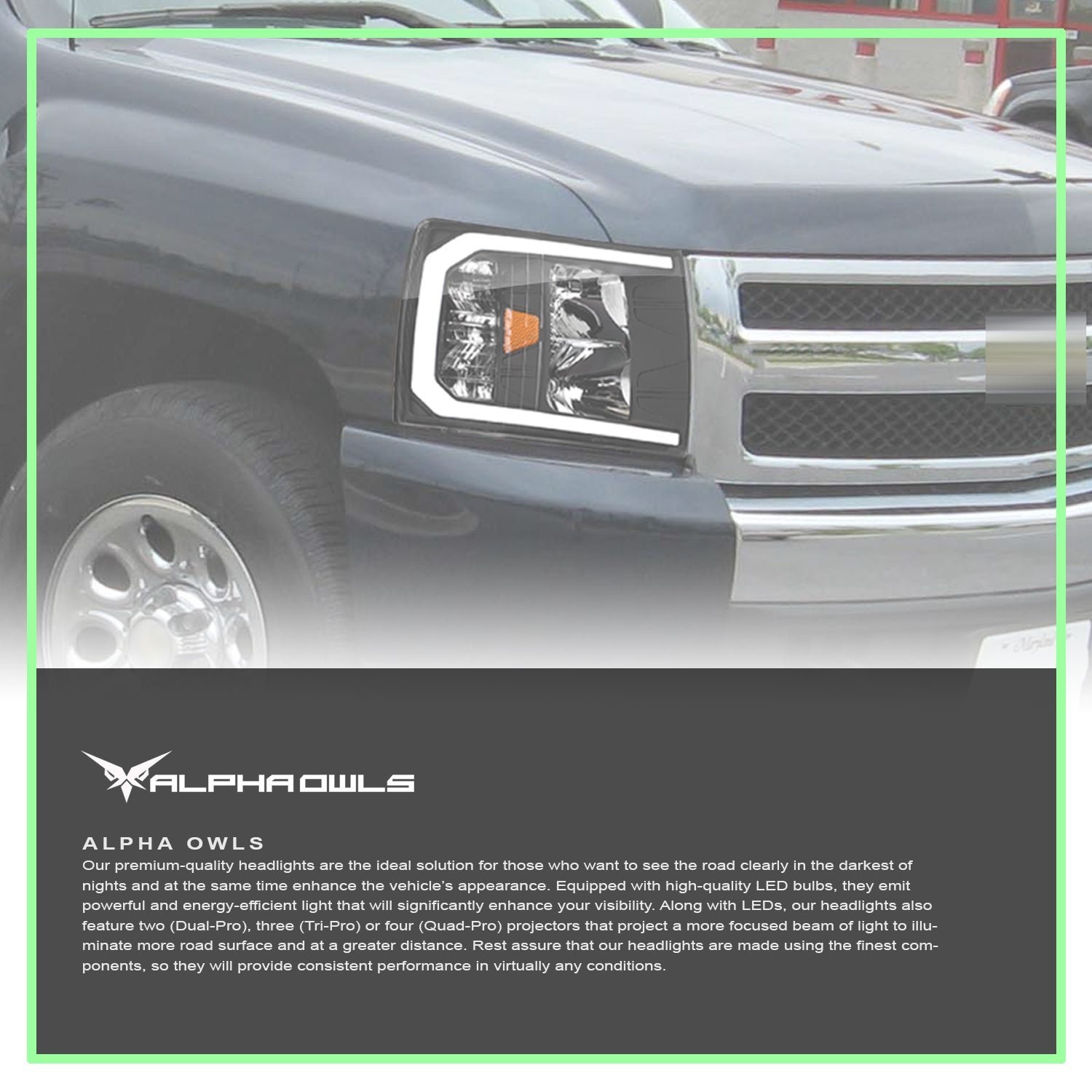Alpha Owls 2008-2014 Chevy Silverado 2500/3500 LM Series Headlights (Crystal Headlights Black housing w/ LumenX Light Bar) - Image 7