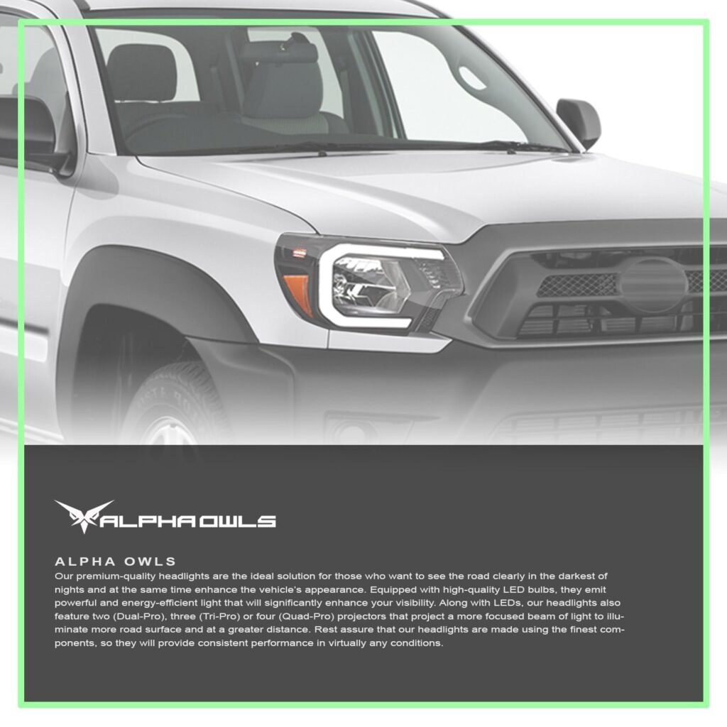 Alpha Owls 2012-2015 Toyota Tacoma LM Series Headlights (Crystal Headlights Black housing w/ LumenX Light Bar)