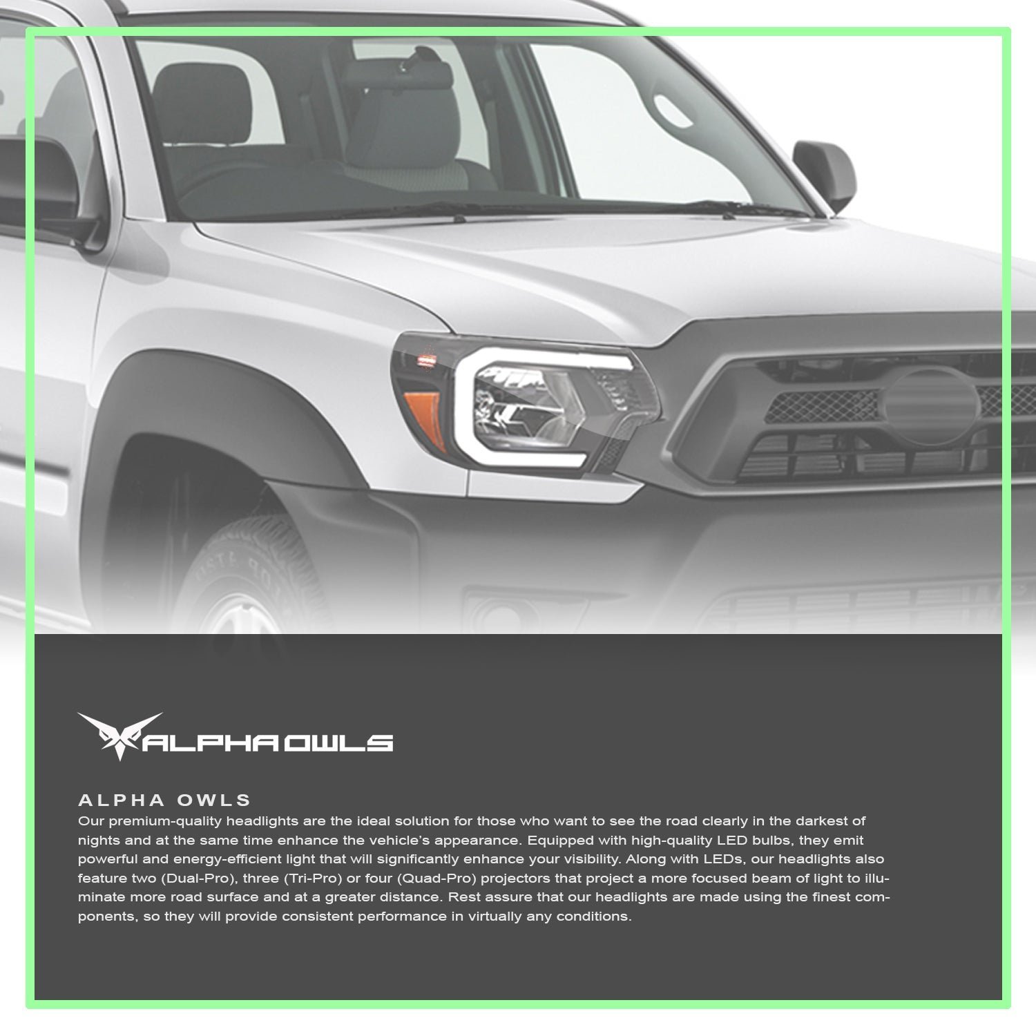 Alpha Owls 2012-2015 Toyota Tacoma LM Series Headlights (Crystal Headlights Black housing w/ LumenX Light Bar) - Image 7