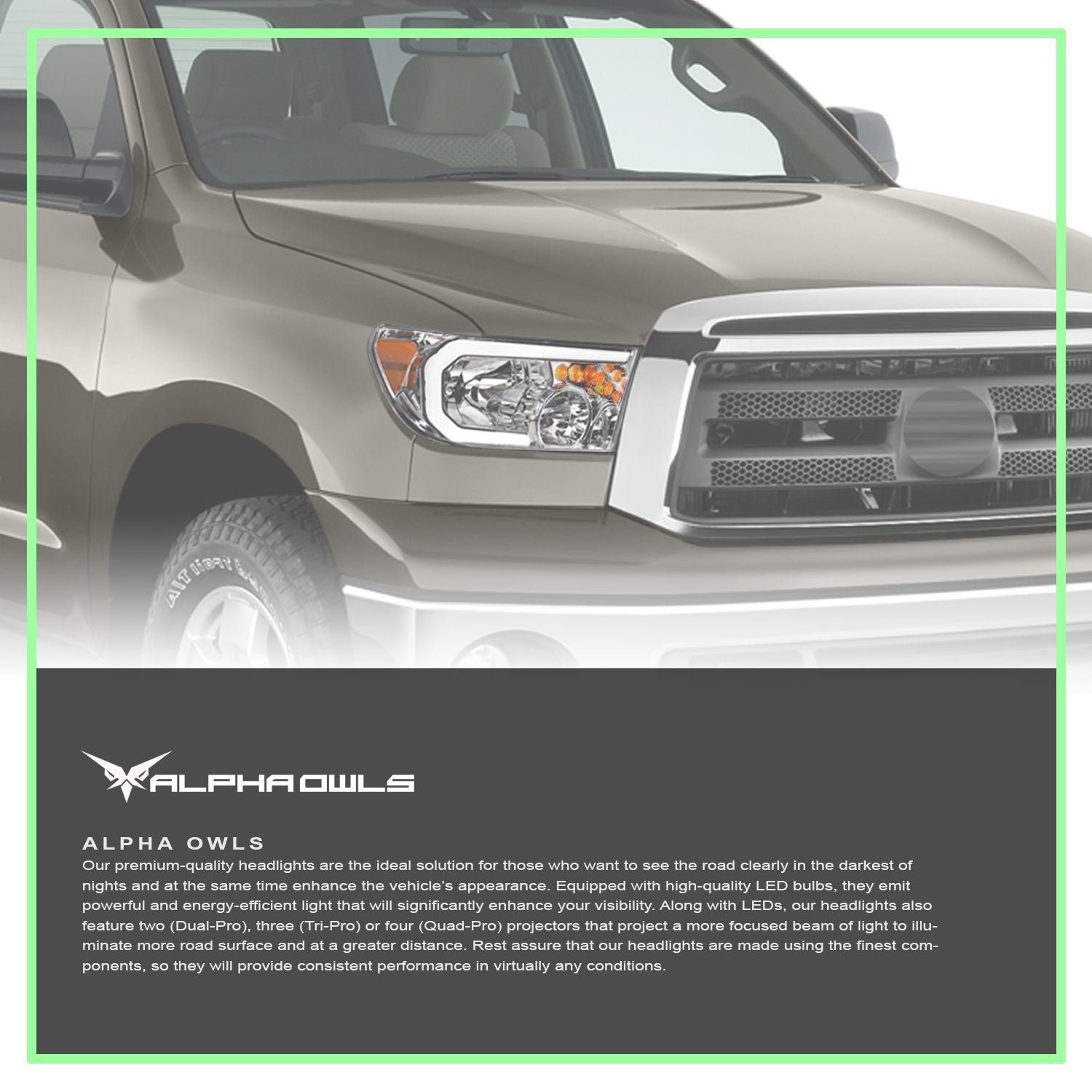 Alpha Owls 2008-2015 Toyota Sequoia LM Series Headlights (Crystal Headlights Chrome housing w/ LumenX Light Bar) - Image 7