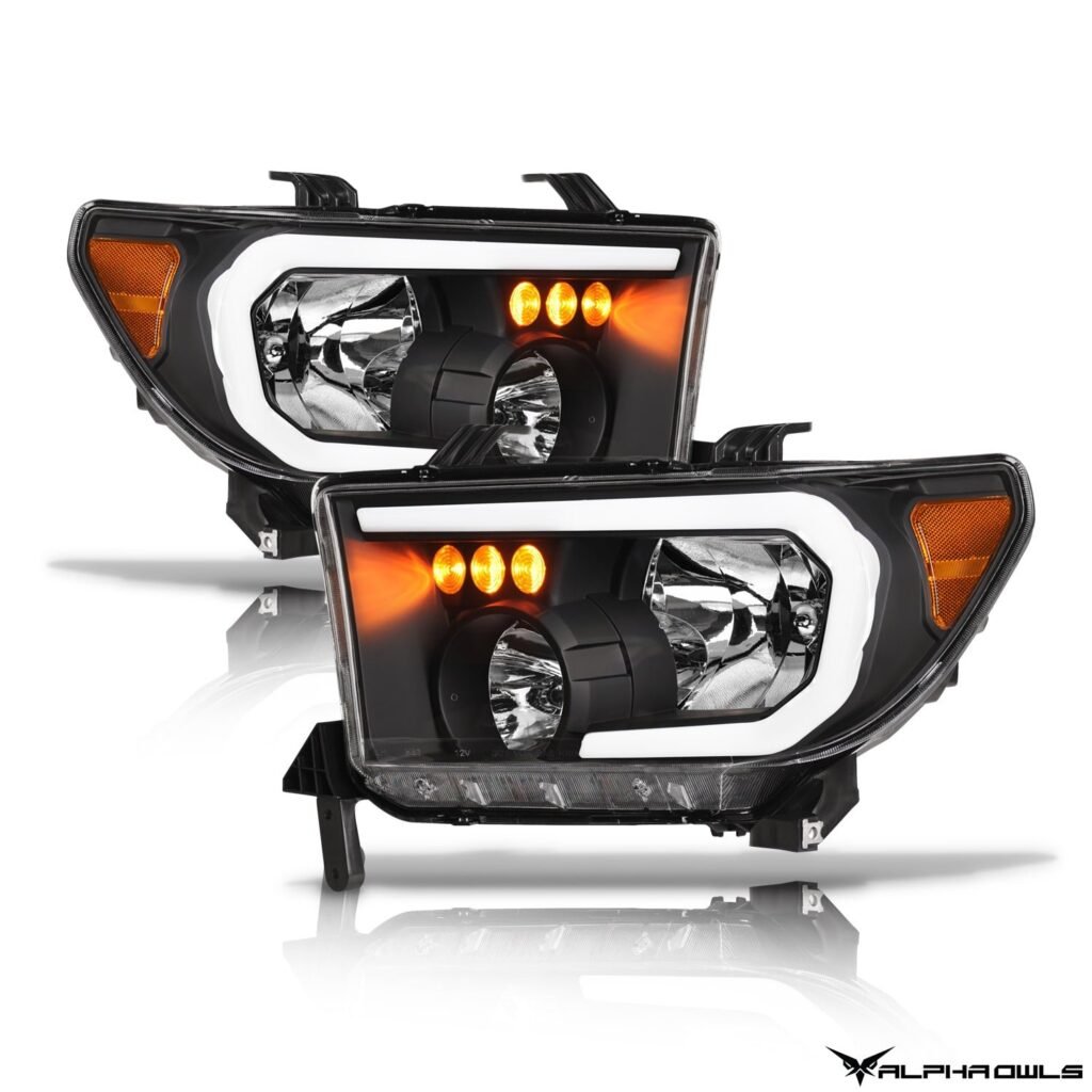 Alpha Owls 2008-2015 Toyota Sequoia LM Series Headlights (Crystal Headlights Black housing w/ LumenX Light Bar)