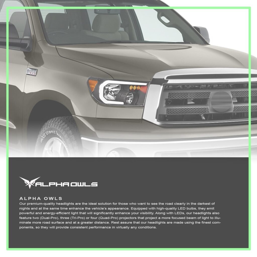 Alpha Owls 2008-2015 Toyota Sequoia LM Series Headlights (Crystal Headlights Black housing w/ LumenX Light Bar)
