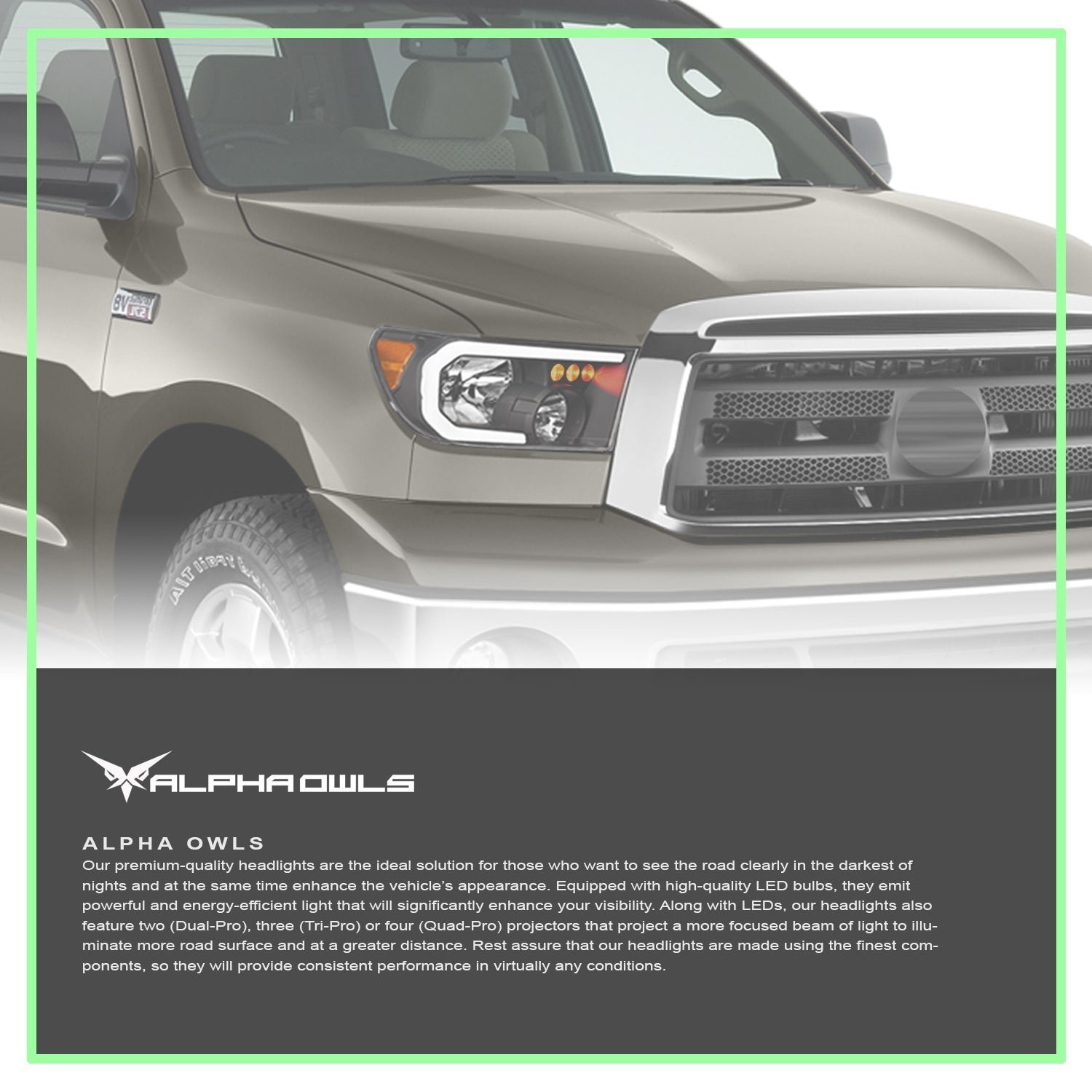 Alpha Owls 2008-2015 Toyota Sequoia LM Series Headlights (Crystal Headlights Black housing w/ LumenX Light Bar) - Image 7