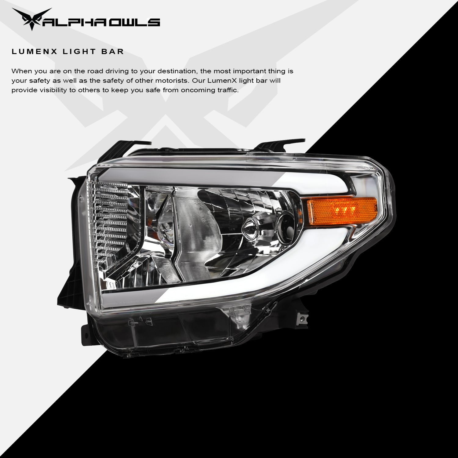 Alpha Owls 2014-2021 Toyota Tundra LM Series Headlights (Crystal Headlights Chrome housing w/ LumenX Light Bar) - Image 4