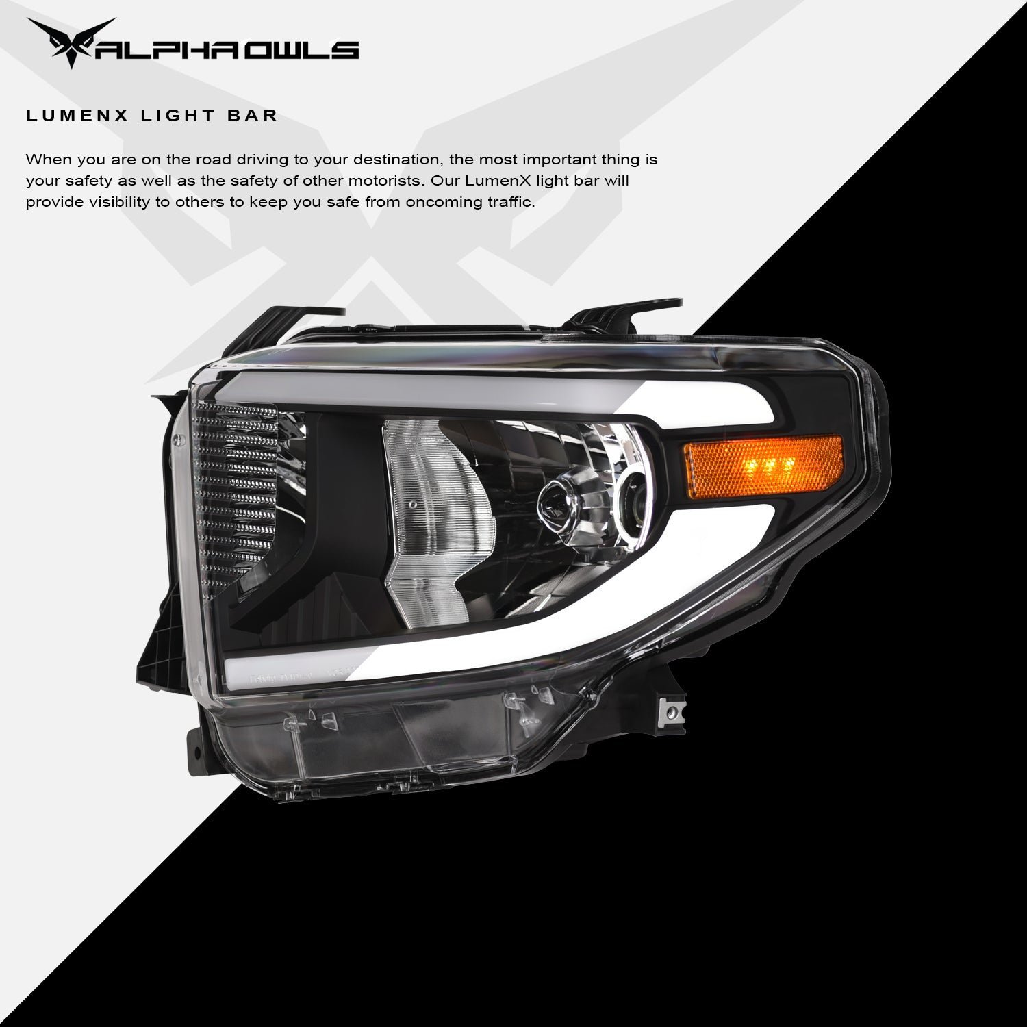 Alpha Owls 2014-2021 Toyota Tundra LM Series Headlights (Crystal Headlights Black housing w/ LumenX Light Bar) - Image 4