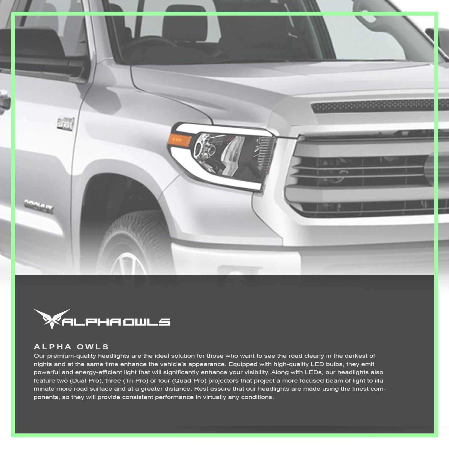 Alpha Owls 2014-2021 Toyota Tundra LM Series Headlights (Crystal Headlights Black housing w/ LumenX Light Bar) - Image 7