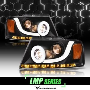 Alpha Owls 2006-2008 Lincoln Mark-LT LMP Series Headlights (Halogen Projector Black housing w/ LumenX Light Bar) - Image 1